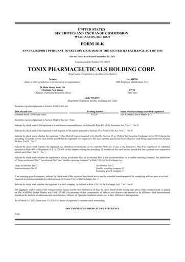 Thumbnail Tonix Pharmaceuticals 10-K Annual Report 2021