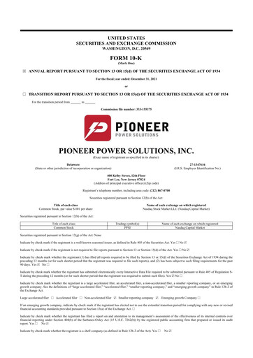 Thumbnail Pioneer Power Solutions 10-K Annual Report 2021