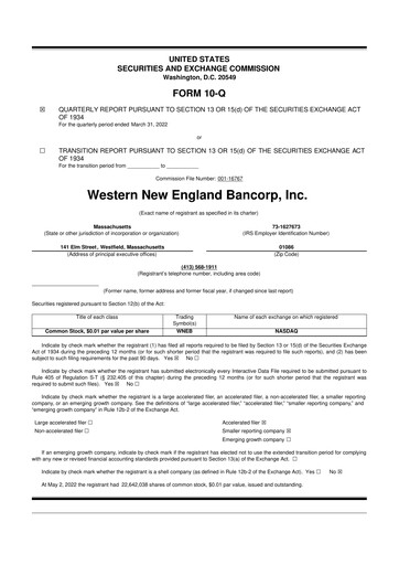 Thumbnail Western New England Bancorp 10-Q Quarterly Report FY2022 