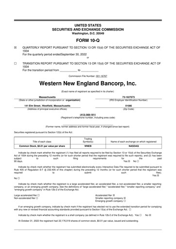 Thumbnail Western New England Bancorp 10-Q Quarterly Report FY2022 