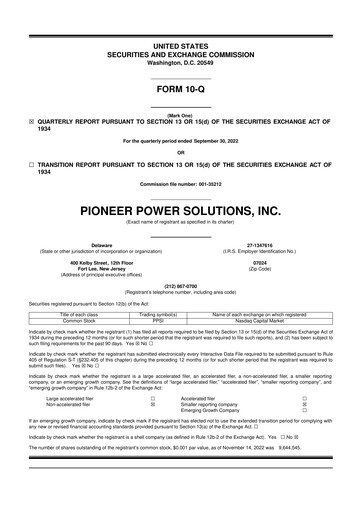 Thumbnail Pioneer Power Solutions 10-Q Quarterly Report FY2022 
