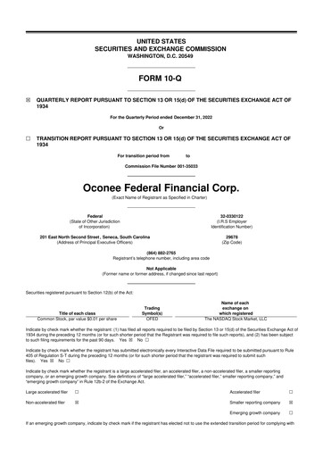 Thumbnail Oconee Federal Financial 10-Q Quarterly Report FY2023 