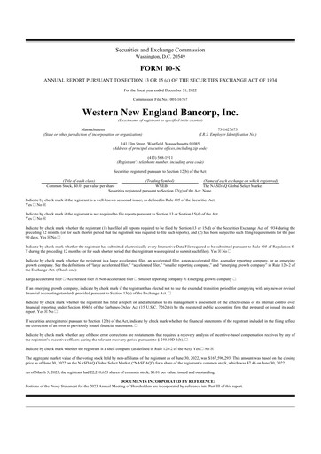 Thumbnail Western New England Bancorp 10-K Annual Report 2022