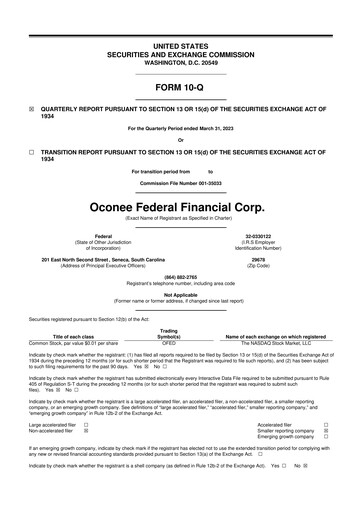 Thumbnail Oconee Federal Financial 10-Q Quarterly Report FY2023 