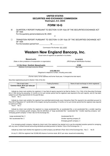 Thumbnail Western New England Bancorp 10-Q Quarterly Report FY2023 