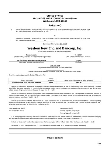 Thumbnail Western New England Bancorp 10-Q Quarterly Report FY2023 