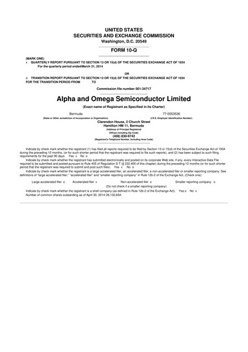 Miniature Alpha & Omega Semiconductor 10-Q Rapport trimestriel  