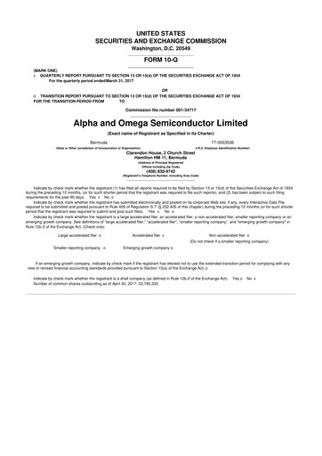 Miniature Alpha & Omega Semiconductor 10-Q Rapport trimestriel  