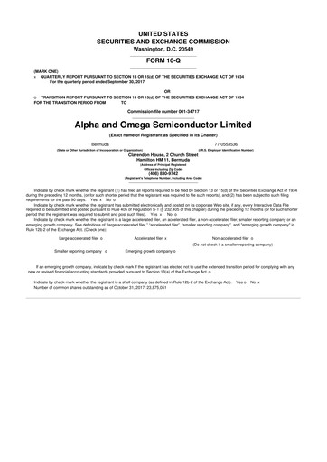 Miniature Alpha & Omega Semiconductor 10-Q Rapport trimestriel  