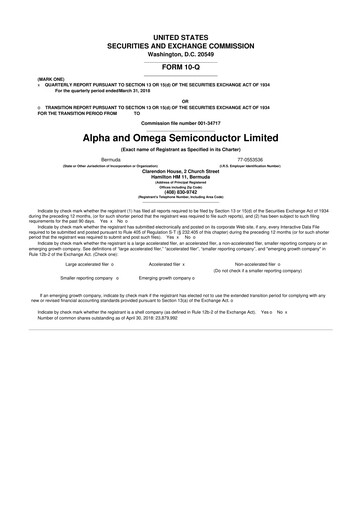 Miniature Alpha & Omega Semiconductor 10-Q Rapport trimestriel  