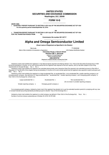 Miniature Alpha & Omega Semiconductor 10-Q Rapport trimestriel  