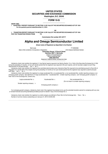 Miniature Alpha & Omega Semiconductor 10-Q Rapport trimestriel  