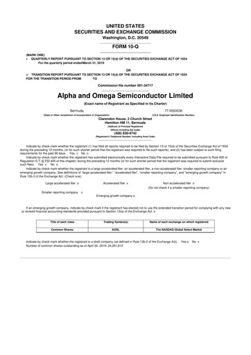 Miniature Alpha & Omega Semiconductor 10-Q Rapport trimestriel  