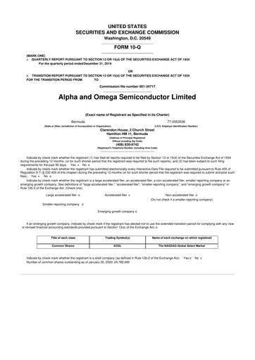 Miniature Alpha & Omega Semiconductor 10-Q Rapport trimestriel  