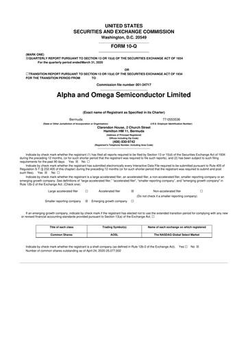 Miniature Alpha & Omega Semiconductor 10-Q Rapport trimestriel  