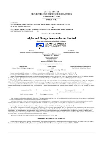 Thumbnail Alpha & Omega Semiconductor 10-K Annual Report 2020