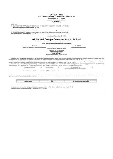 Miniature Alpha & Omega Semiconductor 10-Q Rapport trimestriel  