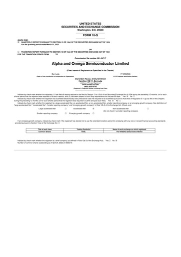 Miniature Alpha & Omega Semiconductor 10-Q Rapport trimestriel  