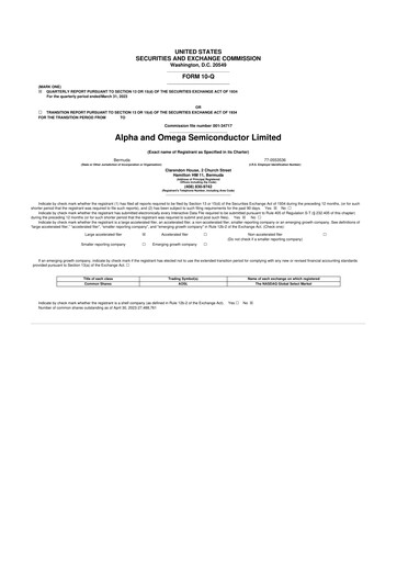 Miniature Alpha & Omega Semiconductor 10-Q Rapport trimestriel  