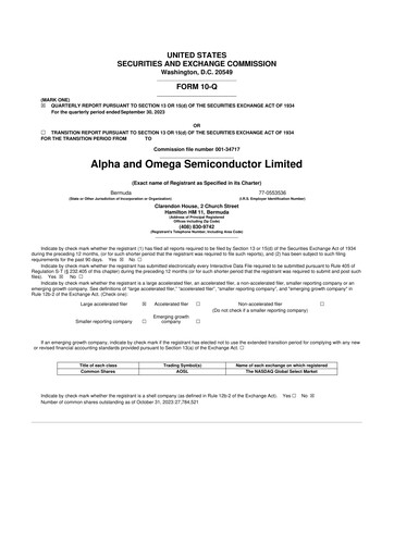 Miniature Alpha & Omega Semiconductor 10-Q Rapport trimestriel  