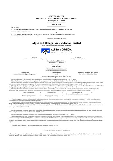 Thumbnail Alpha & Omega Semiconductor 10-K Annual Report 2024
