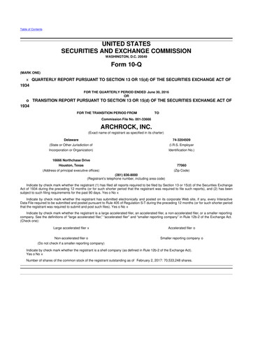 Thumbnail Archrock 10-Q Quarterly Report FY2016 