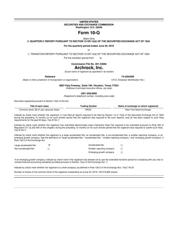 Thumbnail Archrock 10-Q Quarterly Report FY2019 