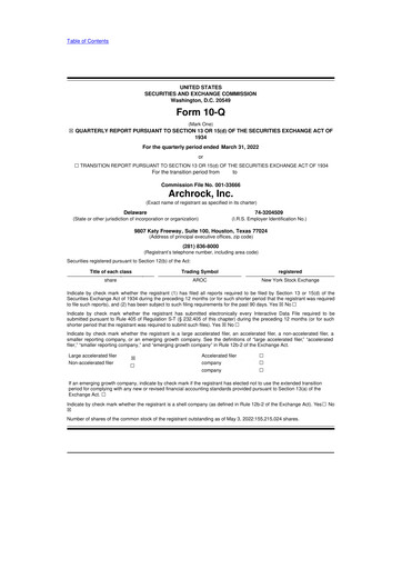 Thumbnail Archrock 10-Q Quarterly Report FY2022 