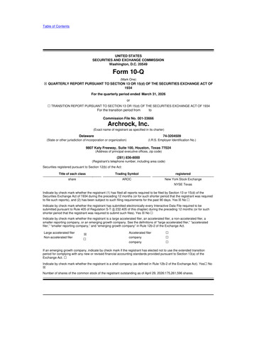 Thumbnail Archrock 10-Q Quarterly Report FY 