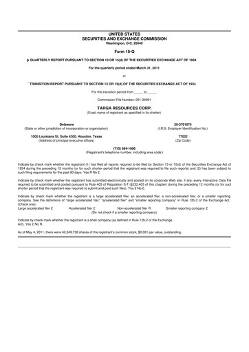 Thumbnail Targa Resources
 10-Q Quarterly Report FY 