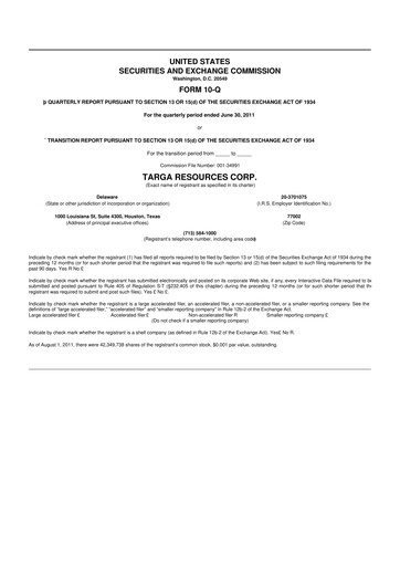 Thumbnail Targa Resources
 10-Q Quarterly Report FY 