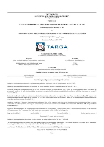 Thumbnail Targa Resources
 10-K Annual Report 