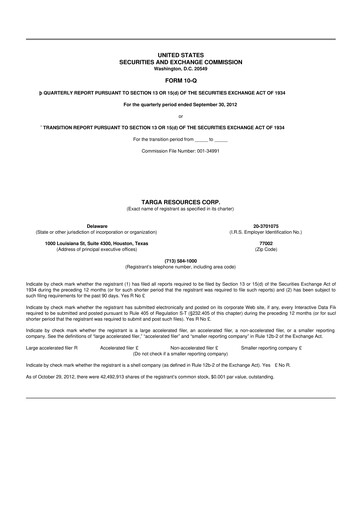 Thumbnail Targa Resources
 10-Q Quarterly Report FY2012 