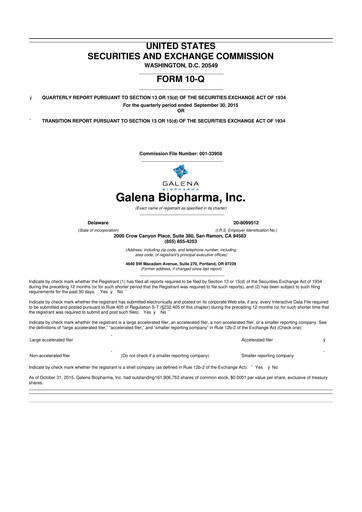 Miniature SELLAS Life Sciences 10-Q Rapport trimestriel 2015 