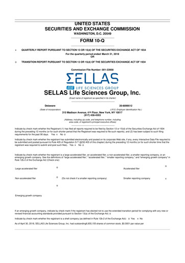 Miniature SELLAS Life Sciences 10-Q Rapport trimestriel 2018 