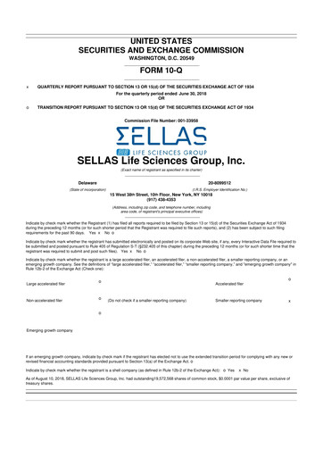 Miniature SELLAS Life Sciences 10-Q Rapport trimestriel 2018 