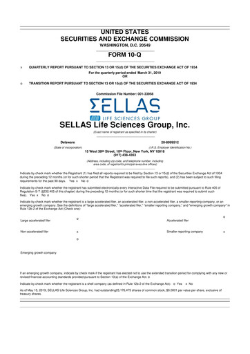 Miniature SELLAS Life Sciences 10-Q Rapport trimestriel 2019 