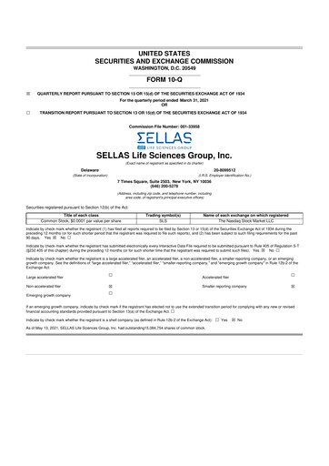 Miniature SELLAS Life Sciences 10-Q Rapport trimestriel 2021 