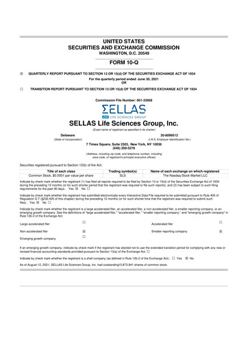 Miniature SELLAS Life Sciences 10-Q Rapport trimestriel 2021 