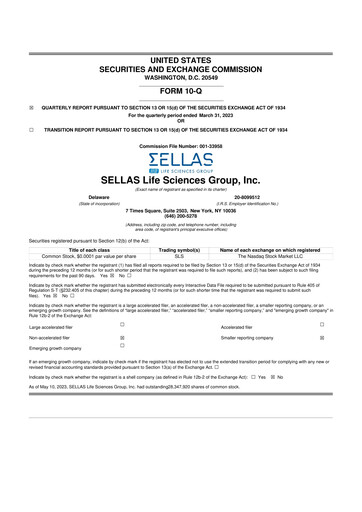 Miniature SELLAS Life Sciences 10-Q Rapport trimestriel 2023 