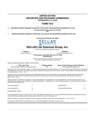 Miniature SELLAS Life Sciences 10-Q Rapport trimestriel 2023 