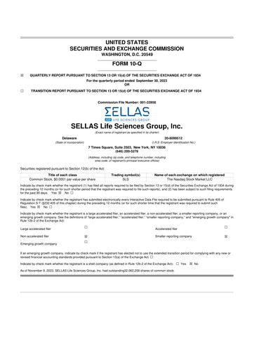 Miniature SELLAS Life Sciences 10-Q Rapport trimestriel 2023 