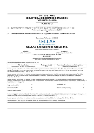 Miniature SELLAS Life Sciences 10-Q Rapport trimestriel 2024 