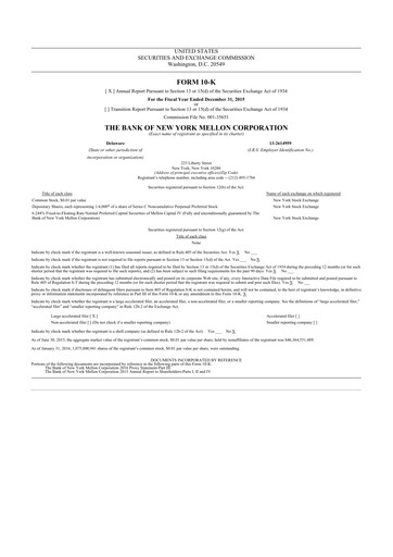 Thumbnail BNY Mellon (Bank of New York Mellon) 10-K Annual Report 2015