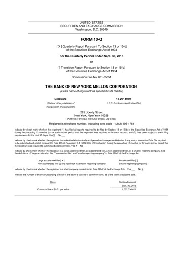 Thumbnail BNY Mellon (Bank of New York Mellon) 10-Q Quarterly Report FY2016 