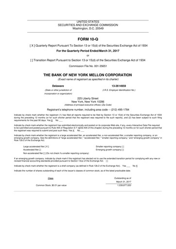 Thumbnail BNY Mellon (Bank of New York Mellon) 10-Q Quarterly Report FY2017 