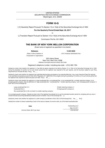 Thumbnail BNY Mellon (Bank of New York Mellon) 10-Q Quarterly Report FY2017 