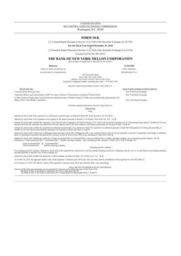 Thumbnail BNY Mellon (Bank of New York Mellon) 10-K Annual Report 2018