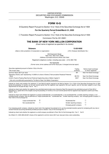 Thumbnail BNY Mellon (Bank of New York Mellon) 10-Q Quarterly Report FY2020 