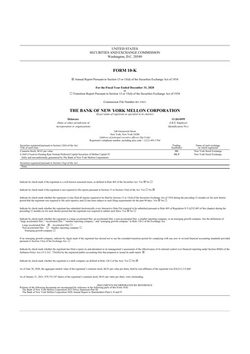 Thumbnail BNY Mellon (Bank of New York Mellon) 10-K Annual Report 2020